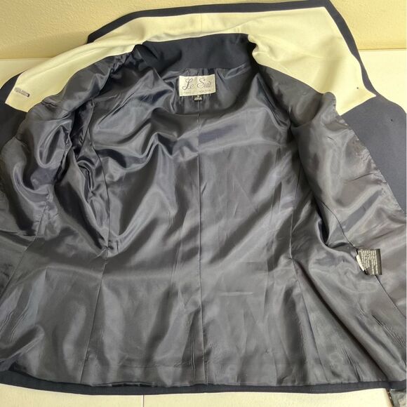 NWT Le Suit Navy Ivory Lapel Blazer Jacket Button Front Fully Lined Women Size 6 - Picture 6 of 15
